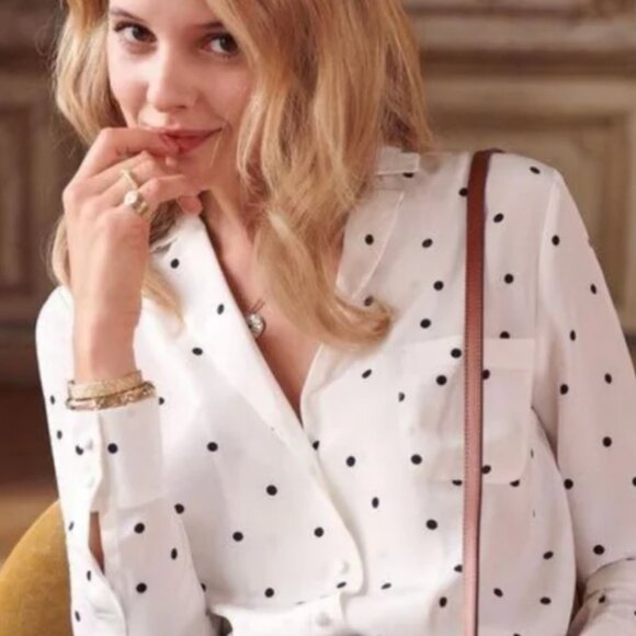 SOLD Sezane Florence Silk Button Down Polka Dot Shirt Blouse EU 38 US 6 NEW - Picture 1 of 3